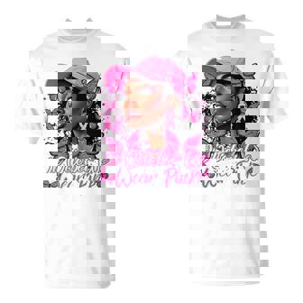 We Wear Pink In October Black Breast Cancer Butterfly T-Shirt | Mazezy