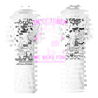 We Wear Pink In October Cute Ghost Breast Cancer Women T-Shirt | Mazezy