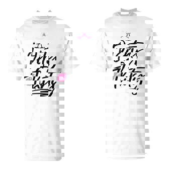 Womens Dirty Thirty 30th Birthday Cheer Martinis With Lips T-Shirt | Mazezy