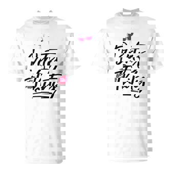 Womens Dirty Thirty 30th Birthday Cheers Wine With Red Lips T-Shirt | Mazezy