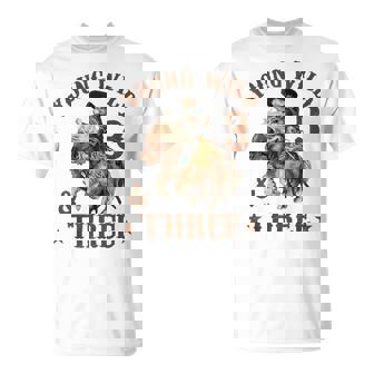 Young Wild And Three Cowboy 3Rd Birthday Boy 3 Years Old T-Shirt | Mazezy