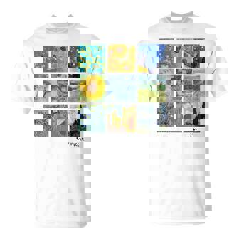 ひまわりと星月夜のゴッホ絵画コラージュ Tシャツ - Kawaiitshirt