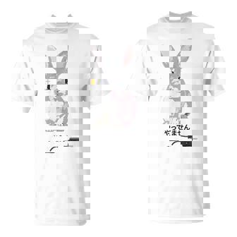 やってませんうさぎ 「I Didn't Do It」 いたずらウサギ 電源コード 面白いデザイン 黒文字 Tシャツ - Kawaiitshirt