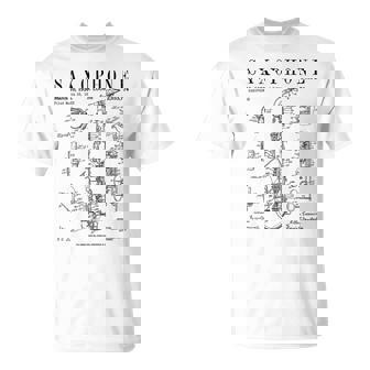 サックス オールド ヴィンテージ 特許 図面 プリント Tシャツ - Kawaiitshirt