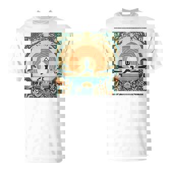夕焼けの戦士ポーズ、ヨガの自然のイラスト、花柄。 Tシャツ - Kawaiitshirt