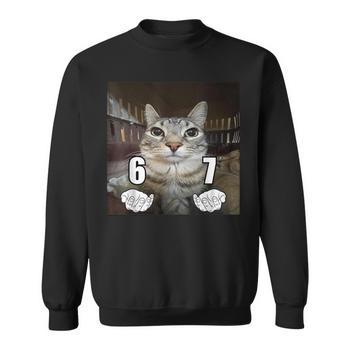 67 Meme Cat Six Seven Meme 6 7 Long Sleeve T-Shirt | Seseable UK