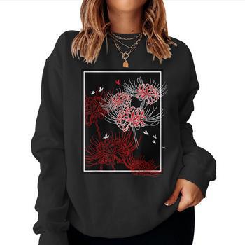 Red Spider Lily With Butterfly Japanese Anime Aesthetic Women Hoodie -  Monsterry