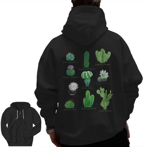 10 Types Of Cactus Succulent Teacher Chart Cactus Lover Tee Men Zip Up Hoodie Back Print - teacherstshirts.com
