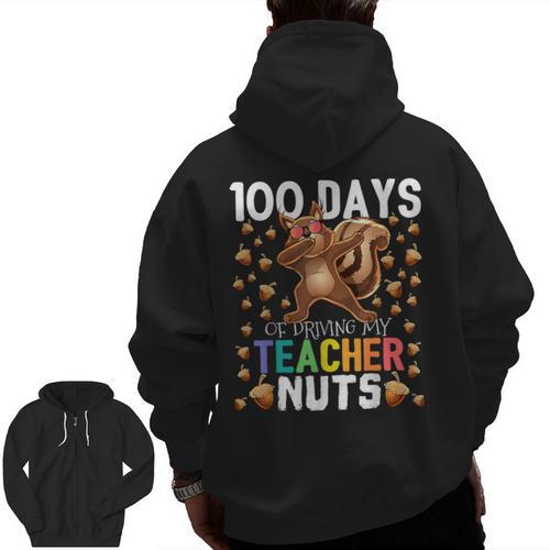100 Days Of Driving My Teacher Nuts Dabbing Squirrel School Men Zip Up Hoodie Back Print - teacherstshirts.com UK