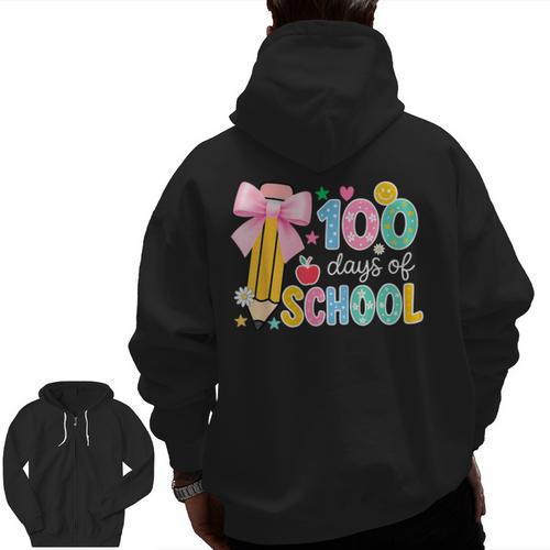 100 Days Of School Preppy 100th Day Of School Teachers Girls Men Zip Up Hoodie Back Print - teacherstshirts.com DE