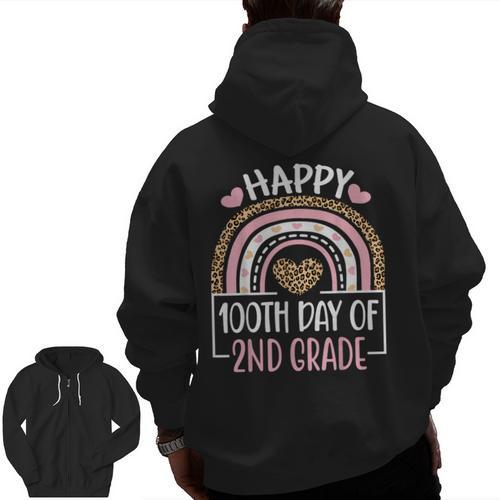100th Day Of 2nd Grade 100 Days Of School Teacher Men Zip Up Hoodie Back Print - teacherstshirts.com DE