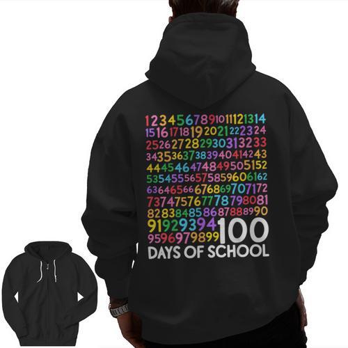 100th Day Of School Teacher Kids 100 Days Math Numbers Men Zip Up Hoodie Back Print - teacherstshirts.com
