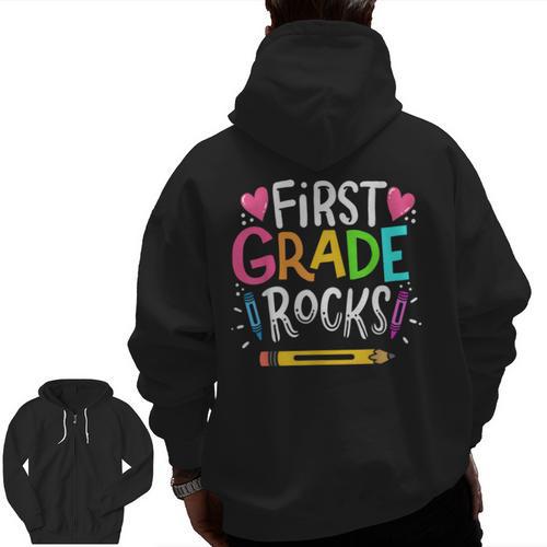 1st Grade Teacher Men Zip Up Hoodie Back Print - teacherstshirts.com AU