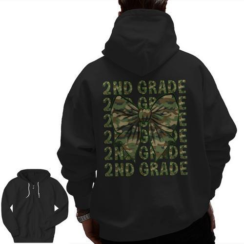 2nd Grade Teacher Student Camo Bow Back To School Men Zip Up Hoodie Back Print - teacherstshirts.com
