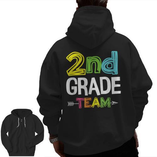 2nd Grade Team T-Shirt 2nd Grade Squad Teacher Men Zip Up Hoodie Back Print - teacherstshirts.com AU