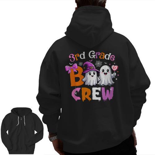 3rd Grade Boo Crew Third Grade Halloween Costume Teacher Kid Men Zip Up Hoodie Back Print - teacherstshirts.com UK
