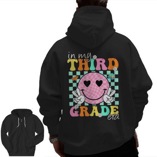 In My 3rd Grade Era Back To School Smile Face Teacher Kid Men Zip Up Hoodie Back Print - teacherstshirts.com DE