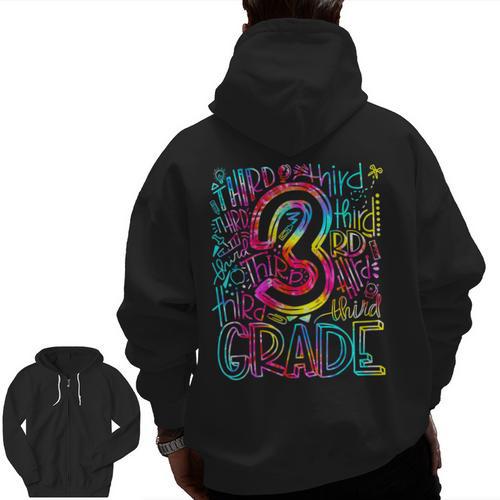 3rd Grade Typography Team Third Grade Teacher Back To School Men Zip Up Hoodie Back Print - teacherstshirts.com AU