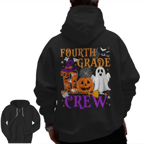 4th Grade Boo Crew Teacher Student Halloween Costume Men Zip Up Hoodie Back Print - teacherstshirts.com AU