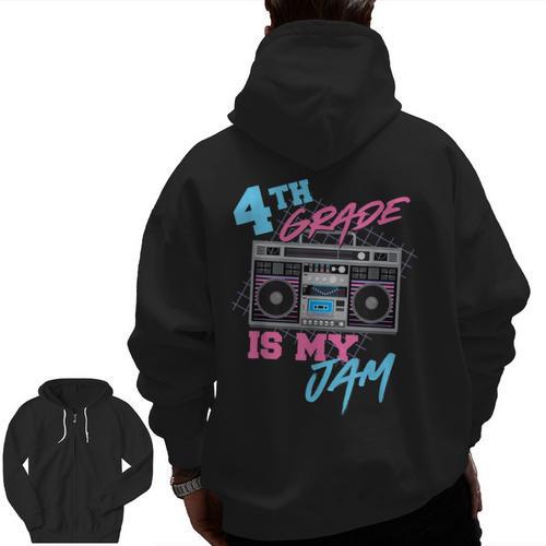 4th Grade Is My Jam Vintage 80s Boombox Teacher Student Men Zip Up Hoodie Back Print - teacherstshirts.com AU