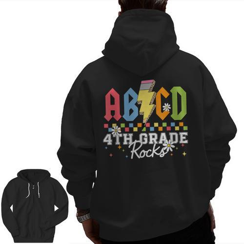 4th Grade Rocks ABCD Back To School Rock Teachers Men Zip Up Hoodie Back Print - teacherstshirts.com