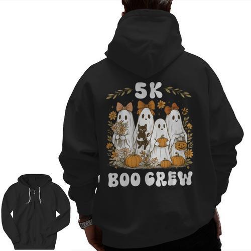 5K Boo Crew Halloween Teacher K5 Floral Ghost Trick Or Teach Men Zip Up Hoodie Back Print - teacherstshirts.com