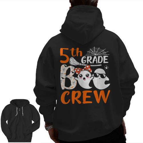 5th Grade Boo Crew Teachers Students Ghost Halloween Men Zip Up Hoodie Back Print - teacherstshirts.com UK