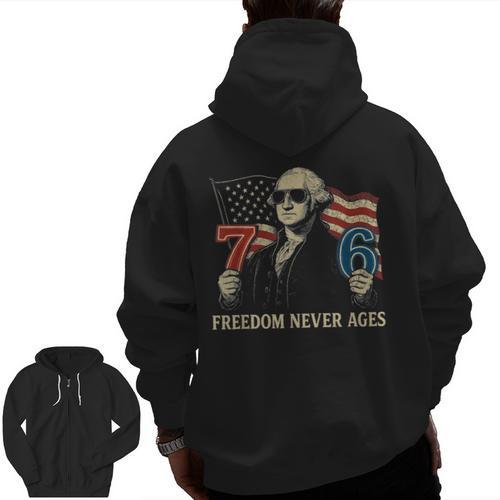 6-7 7-6 George Washington Freedom For Teachers Men Zip Up Hoodie Back Print - teacherstshirts.com AU