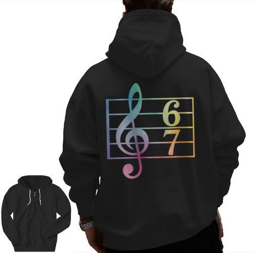 67 Music Meme Slang Six Seven Music Teacher Musician Men Zip Up Hoodie Back Print - teacherstshirts.com AU