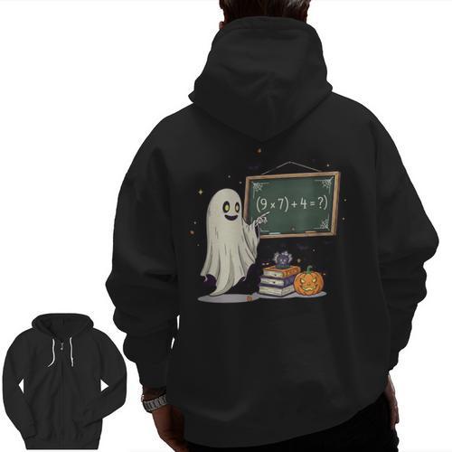 67 Teacher Halloween Ghost Six Seven Meme Math Joke Men Zip Up Hoodie Back Print - teacherstshirts.com CA