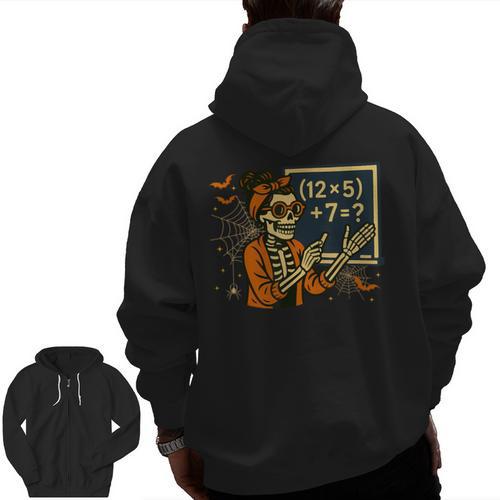 67 Teacher Halloween Skeleton Six Seven Meme Math Men Zip Up Hoodie Back Print - teacherstshirts.com