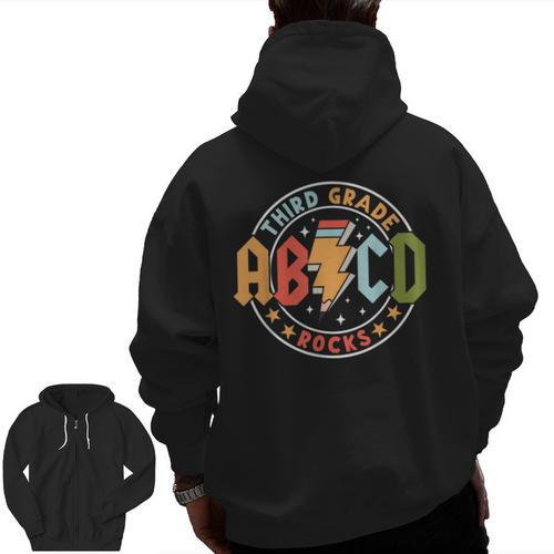 ABCD 3rd Grade Rocks Pencil Lightning Teachers Rock Boys Men Zip Up Hoodie Back Print - teacherstshirts.com UK