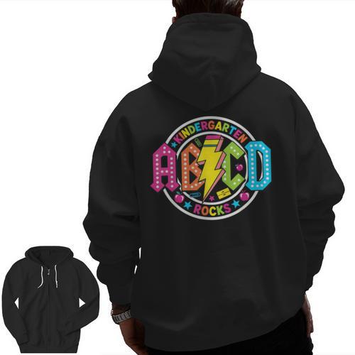 ABCD Kindergarten Rocks Back To School Teachers Students Men Zip Up Hoodie Back Print - teacherstshirts.com UK