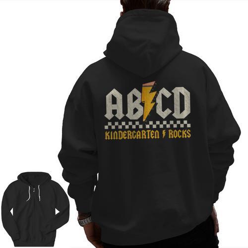 ABCD Kindergarten Rocks Pencil Lightning Students Teachers Men Zip Up Hoodie Back Print - teacherstshirts.com CA