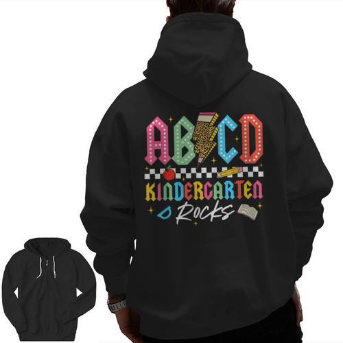 ABCD Kindergarten Rocks Pencil Lightning Teachers Rock Boys Men Zip Up Hoodie Back Print - teacherstshirts.com UK