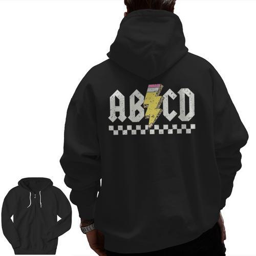 ABCD Teacher Men Zip Up Hoodie Back Print - teacherstshirts.com