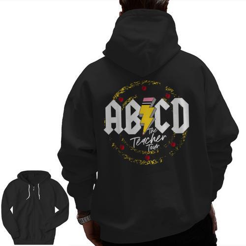 ABCD The Teacher Tour Last Day Of School Rockin' Teacher Men Zip Up Hoodie Back Print - teacherstshirts.com CA
