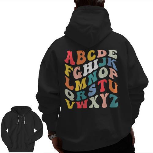 Alphabet Hi Back To School ABC Pre K Kindergarten Teacher Men Zip Up Hoodie Back Print - teacherstshirts.com
