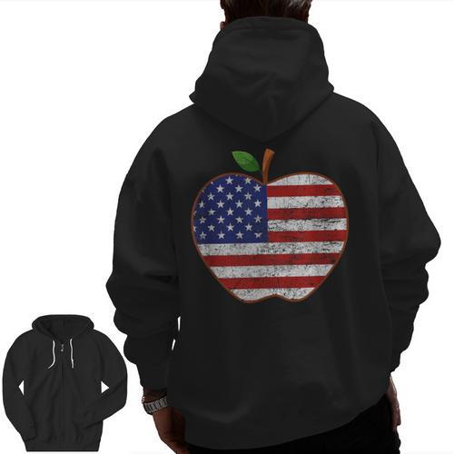 American Flag Teachers Students Apple 4th Of July Vintage Men Zip Up Hoodie Back Print - teacherstshirts.com UK