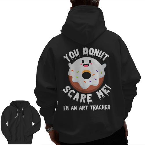 Art Teacher Halloween Donut Lover Costume Kawaii Monster Men Zip Up Hoodie Back Print - teacherstshirts.com AU