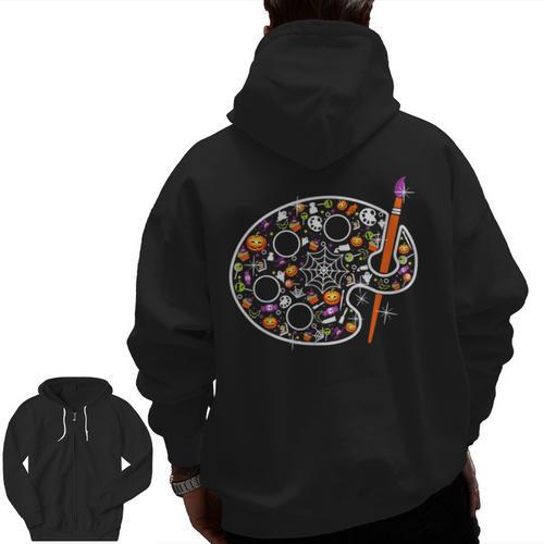 Art Teacher Pumpkin Scary Halloween Costume Men Women Men Zip Up Hoodie Back Print - teacherstshirts.com AU