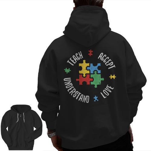 Autism Awareness Teacher Shirt Teach Accept Understand Love Men Zip Up Hoodie Back Print - teacherstshirts.com