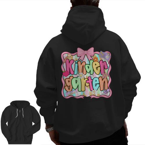 Back To School Kindergarten Preppy Teacher Girl Men Zip Up Hoodie Back Print - teacherstshirts.com