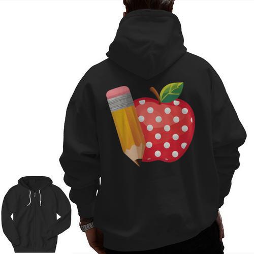 Back To School Pencil And Apple Teacher Student Men Zip Up Hoodie Back Print - teacherstshirts.com