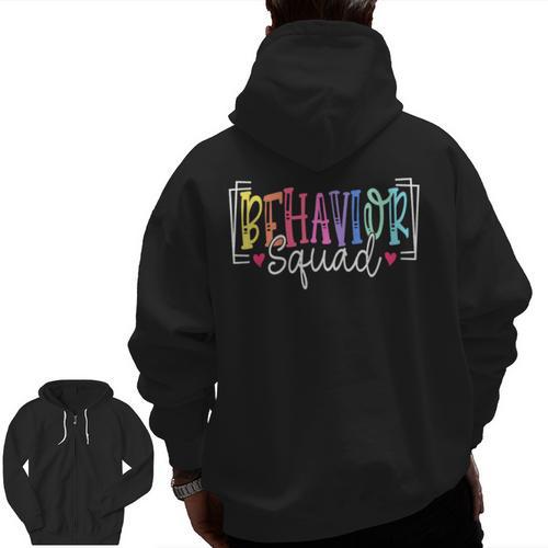 Behavior Squad Therapy Therapists Teachers Behavior Team Men Zip Up Hoodie Back Print - teacherstshirts.com AU