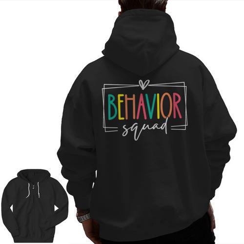 Behavior Squad School Counselor SPED Teacher Kids Women Men Men Zip Up Hoodie Back Print - teacherstshirts.com