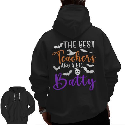 The Best Teachers Are A Bit Batty Teacher Bat Halloween Men Zip Up Hoodie Back Print - teacherstshirts.com AU