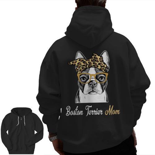 Birthday And Mother's Day -Boston Terrier Mom Men Zip Up Hoodie Back Print - Bostonterriersmerch.com