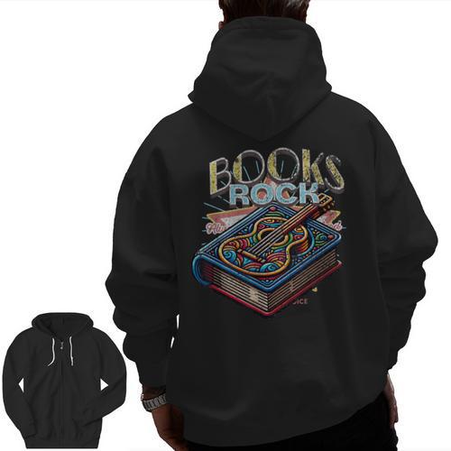 Books Rock Rock'n Roll Science Of Reading Teachers Guitar Men Zip Up Hoodie Back Print - teacherstshirts.com AU