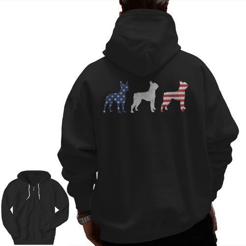 Boston Terrier 4th Of July Dog Patriotic USA Flag Man Woman Men Zip Up Hoodie Back Print - Bostonterriersmerch.com